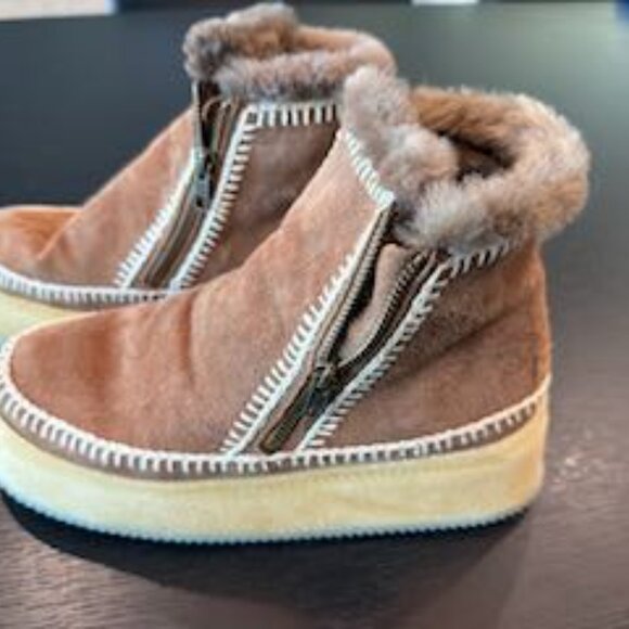 Laidback London Setsu Platform Crochet Ankle Boot Camel Suede Natural 39 - 8 1/2 - Picture 5 of 9